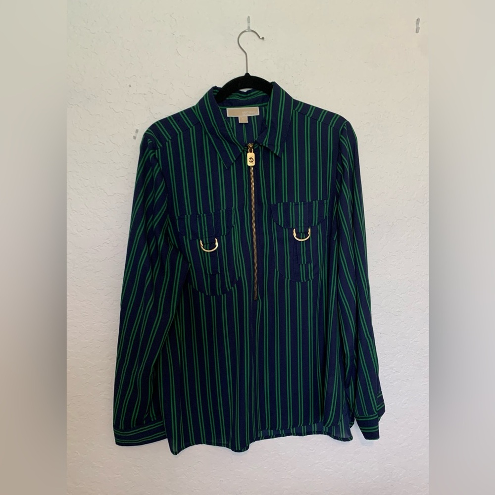 Michael Kors Green and Blue Casual Button Down Shirt
